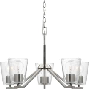 Vertex Collection 5-Light Brushed Nickel Clear Glass Contemporary Chandelier
