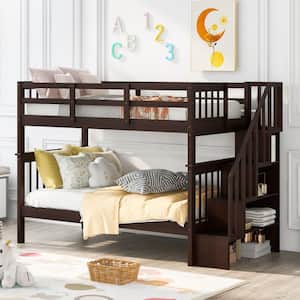 Hazzard Espresso Twin Over Twin Bunk Bed with Stairs and Shelves