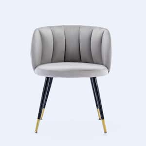 Grey Velvet Accent Chair With Black Metal Feet For Office Living Room Bedroom