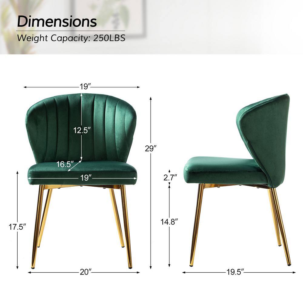 Green Velvet Upholstered Side Chair with Gold Metal Legs