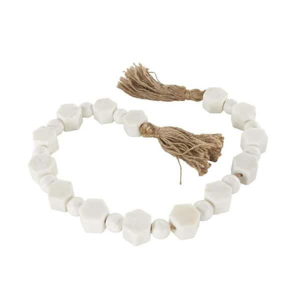 Litton Lane White Handmade Marble Hexagon Garland with Tassel with Knotted Brown Jute Decorative Balls