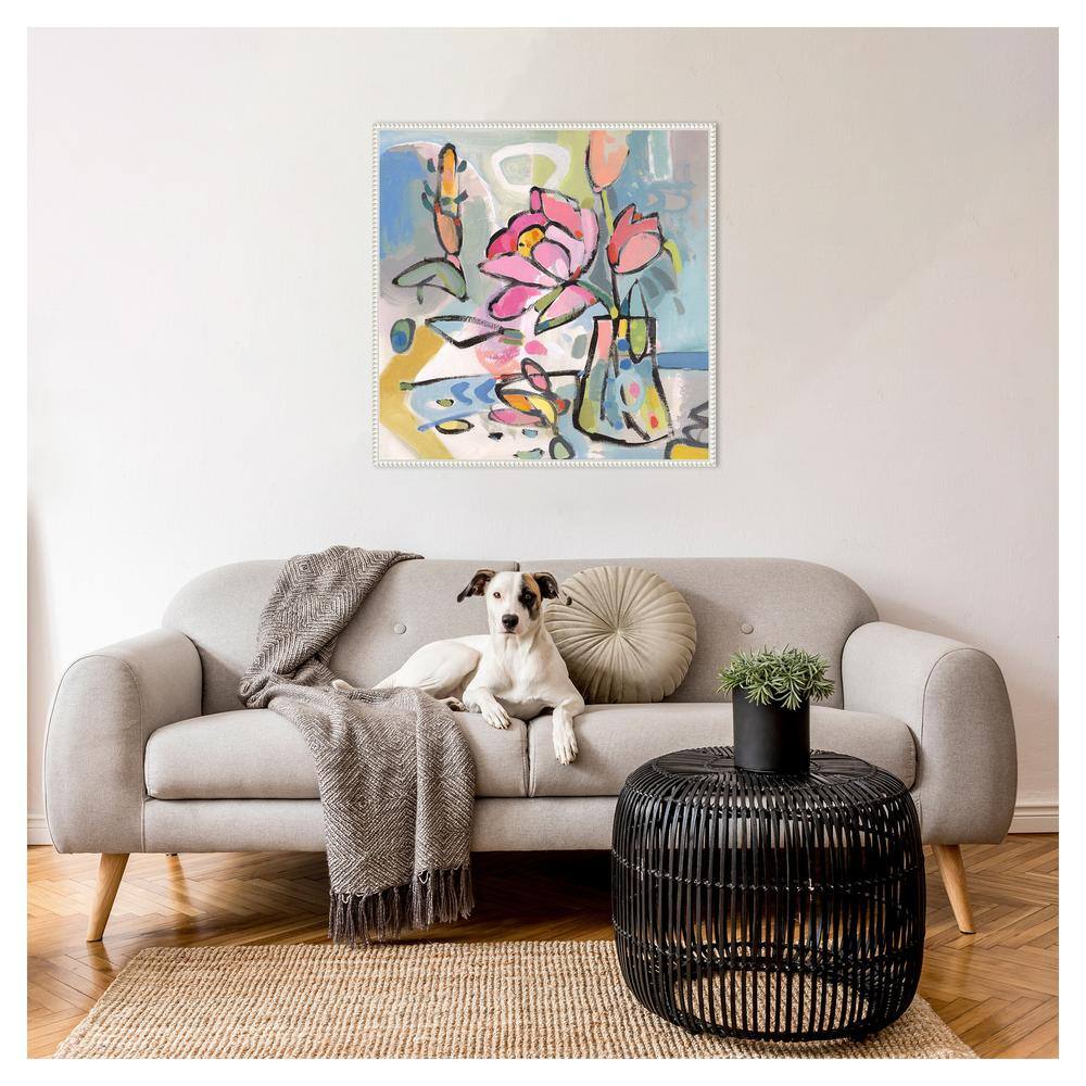 Colorful Abstract Floral Canvas Print with Beaded Frame