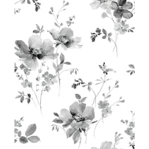 30.75 sq. ft. Inkwell and Heather Watercolor Windflower Vinyl Peel and Stick Wallpaper Roll