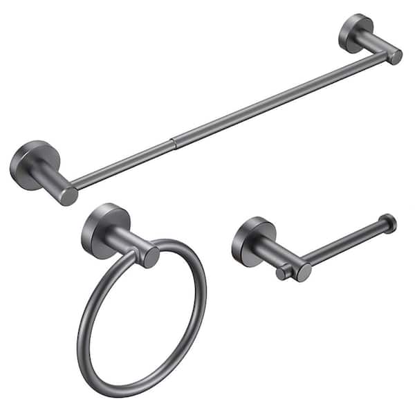 UPIKER 3-Piece Bath Hardware Set with Towel Ring Toilet Paper Holder and 27 in. Towel Bar in Gun Grey