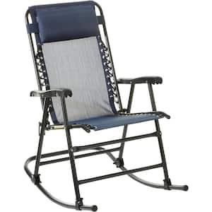 Navy Blue Folding Metal Outdoor Rocking Chair