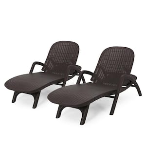 Mikael Dark Brown 2-Piece Faux Rattan Outdoor Patio Chaise Lounge