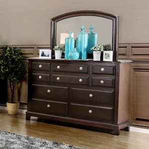 Vermo Brown Cherry 10-Drawer 64 in. Wide Dresser with Mirror