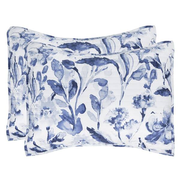 LEVTEX HOME Linnea 3-Piece Blue, White Floral Cotton Full/Queen Quilt Set  L55080FQS - The Home Depot