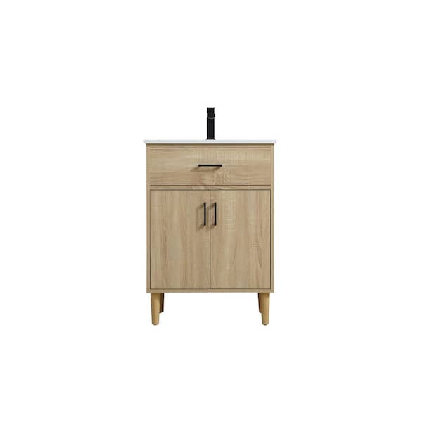 24 in. Single Sink Mango Wood Bath Vanity with White Engineered Marble Top
