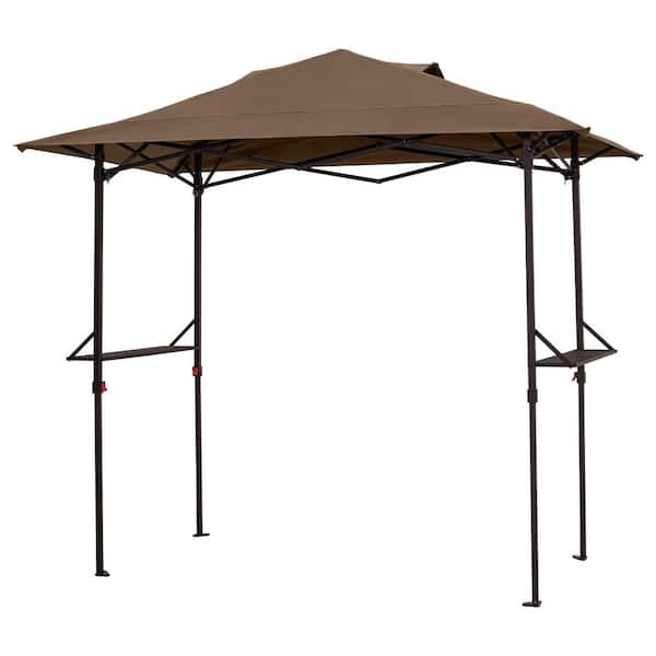 8 ft. x 5 ft. Portable BBQ Metal Gazebo with Brown Canopy and Storage Rack