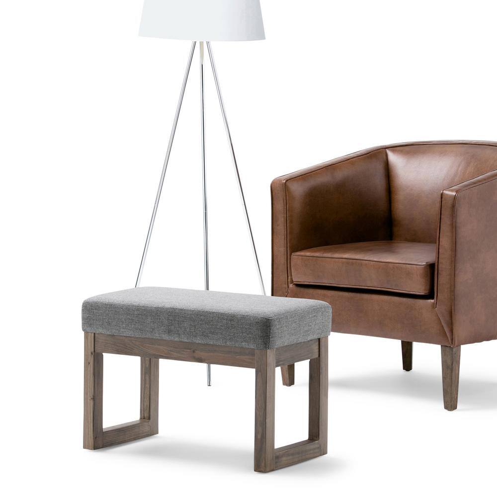 Modern Grey Linen Look Narrow Profile Footstool Bench