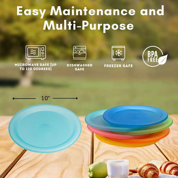 LEXI HOME 10 Colorful Plastic Reusable Dinner Plates (Set of