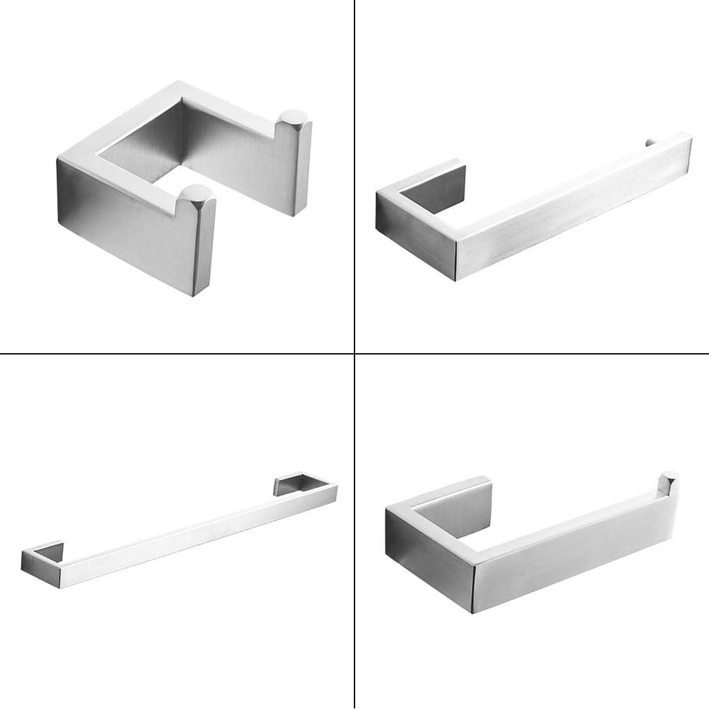 3.6 in . 4-Piece Bath Hardware Set with Toilet Paper Holder and 2Towel Bar 