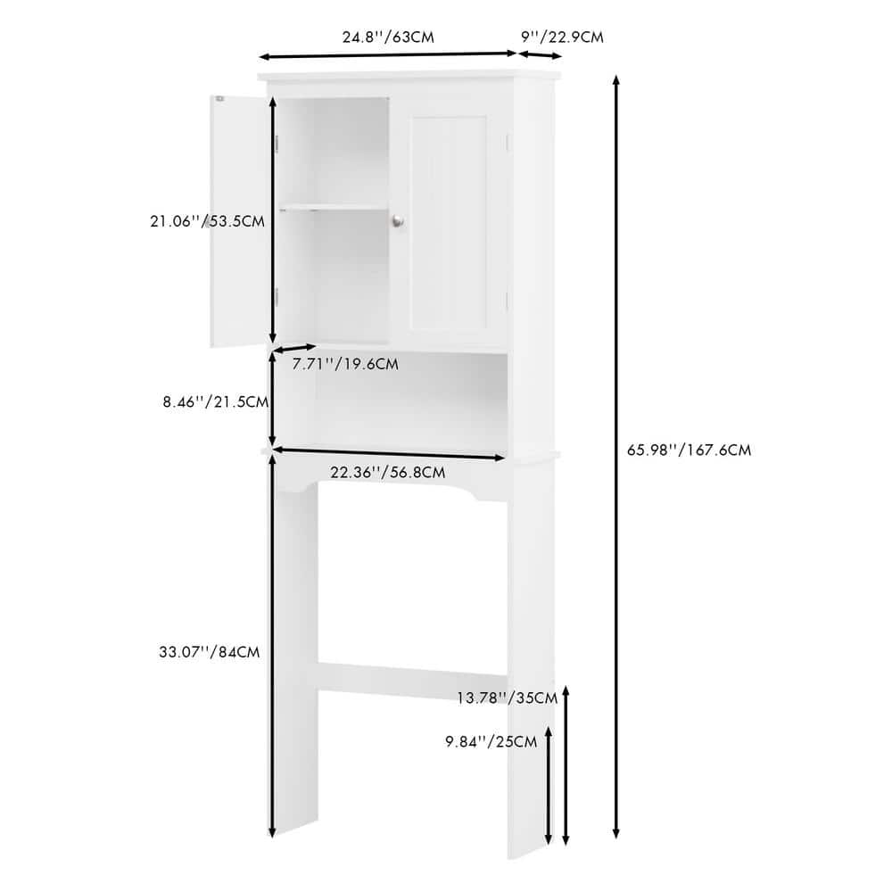 White Wood Over-the-Toilet Storage with Adjustable Shelves and Doors
