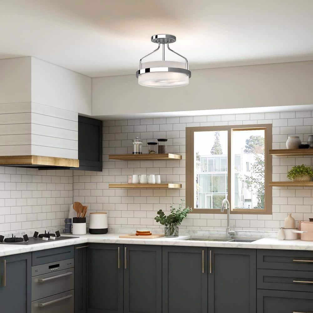 Elegant Chrome Semi-Flush Mount Ceiling Light with Frosted Glass Drum
