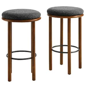 Fable 29.9 in Walnut Charcoal Backless Wood Bar Stool with Upholstery Set of 2