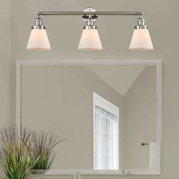 Cone 30 in. 3-Light Polished Nickel Vanity Light with Glass Shade