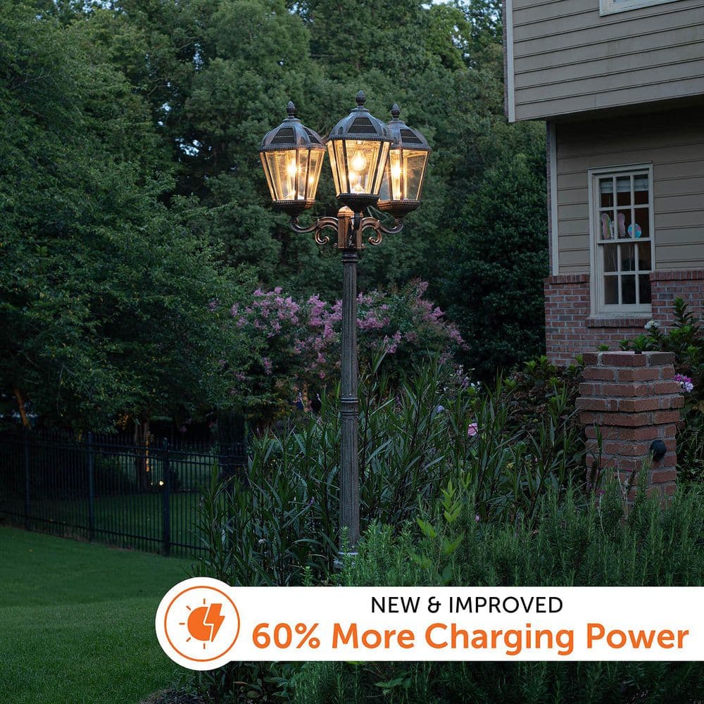 Weathered Bronze Triple Head Solar Lamp Post with LED Lights