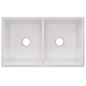 Fireclay 33in. Farmhouse/Apron-Front 2 Bowl  White Gloss Fireclay Sink Only and No Accessories