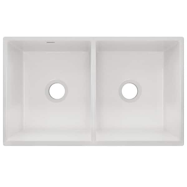 Elkay Fireclay 33 in. Farmhouse/Apron-Front Double Bowl White Gloss Fireclay Kitchen Sink Only