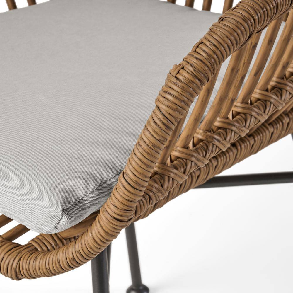 Curved Gray Rattan Outdoor Accent Chair Set with Cushions