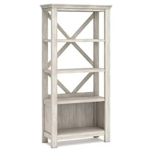 Carynhurst 78.13 in. Tall Distressed Whitewash Wood 4-Shelf Standard Bookcase with Interior Shelves, Storage