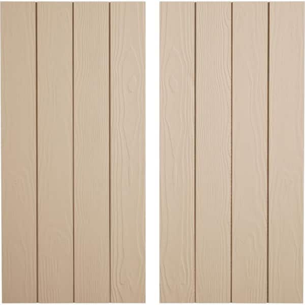 22 in. x 32 in. Timberthane Polyurethane 4-Board Joined Board-n-Batten Sandblasted Faux Wood Shutters, No Batten Pair