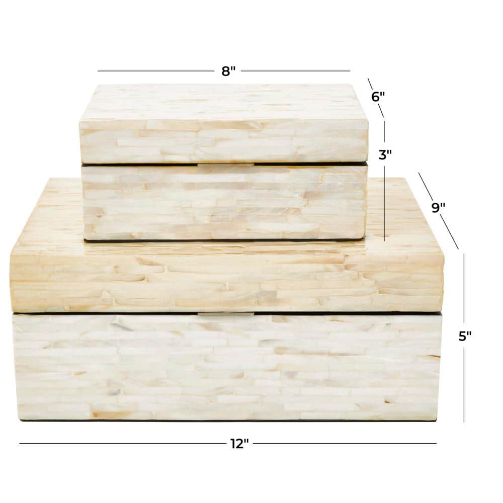 Set of 2 White Mother of Pearl Inlay Wooden Boxes