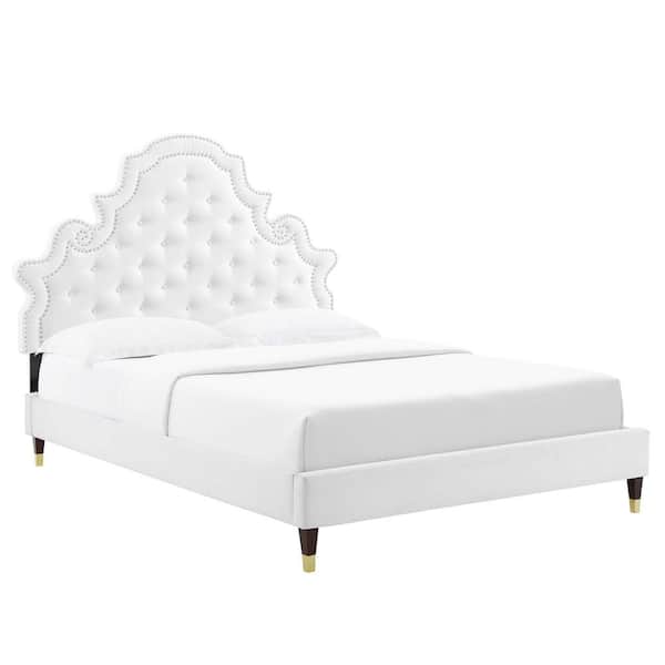 MODWAY Gwyneth Tufted Performance Velvet Full Platform Bed in White