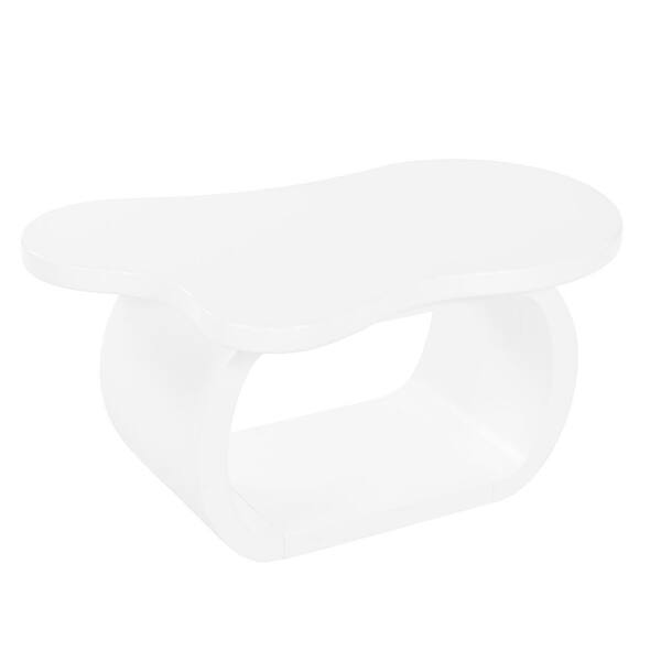Sudzendf White Wood Modern Cloud Coffee Table with Curved Legs, Round Edge