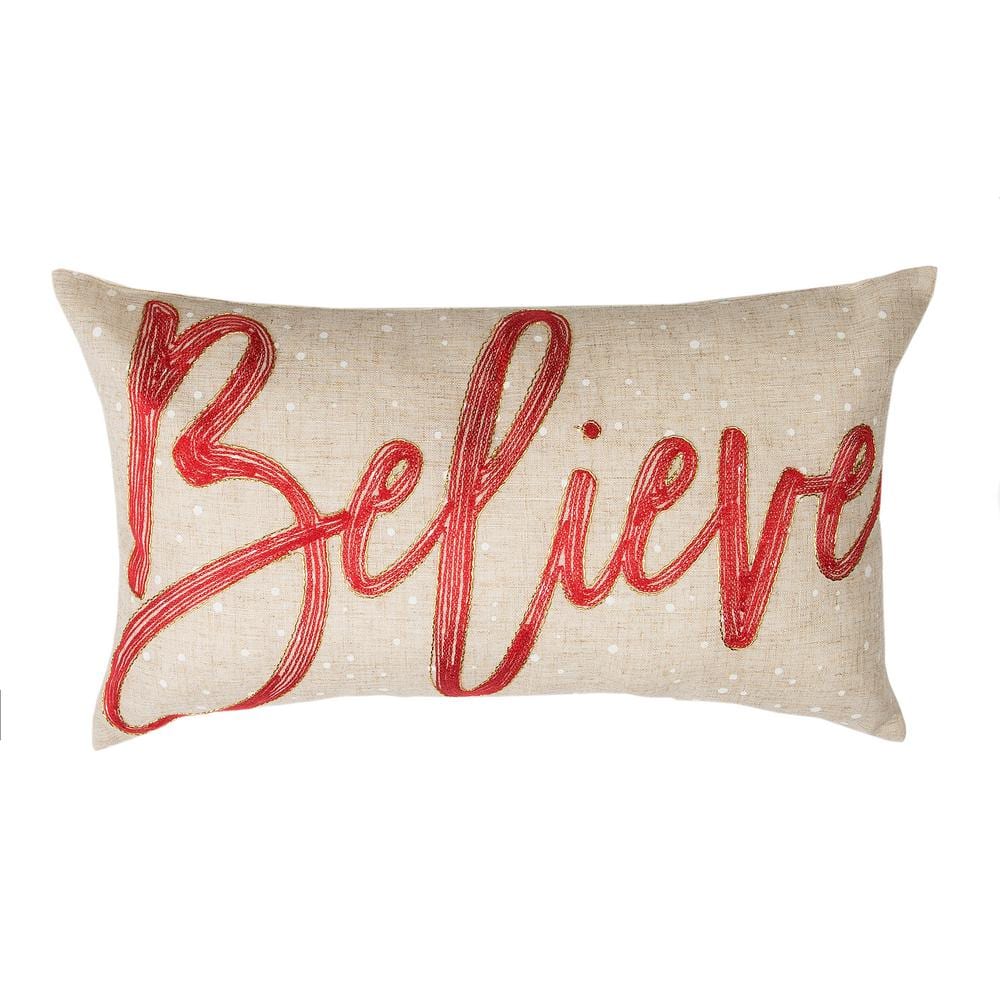 Manor Luxe Believe Embroidered Christmas Pillow, 12 in. x 20 in., Natural -  XD21019P1220