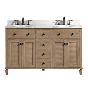 Annie 55 in. W x 22 in. D x 34.5 in. H Double Bath Vanity in Weathered Fir Marble Top in Carrara White with White Basin