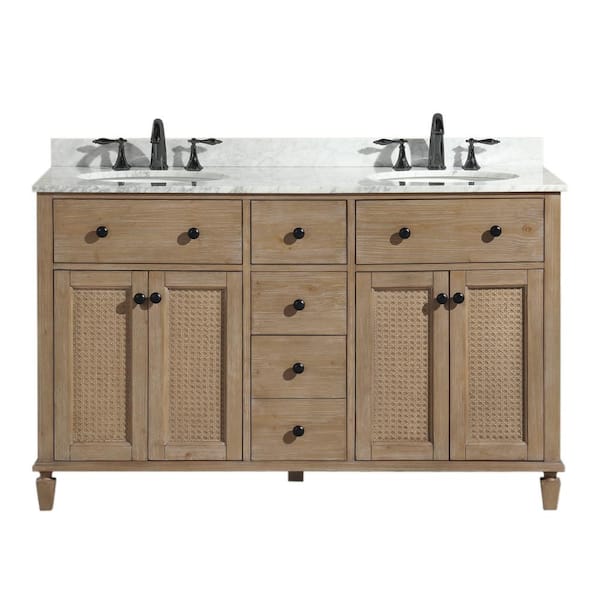 Annie 55 in. W x 22 in. D x 34.5 in. H Double Bath Vanity in Weathered Fir Marble Top in Carrara White with White Basin