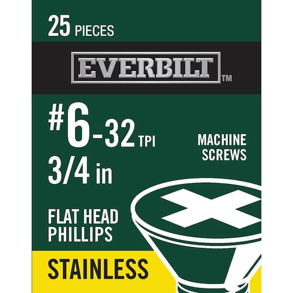 Everbilt #6-32 x 3/4 in. Phillips Flat-Head Machine Screws (25-Pack)
