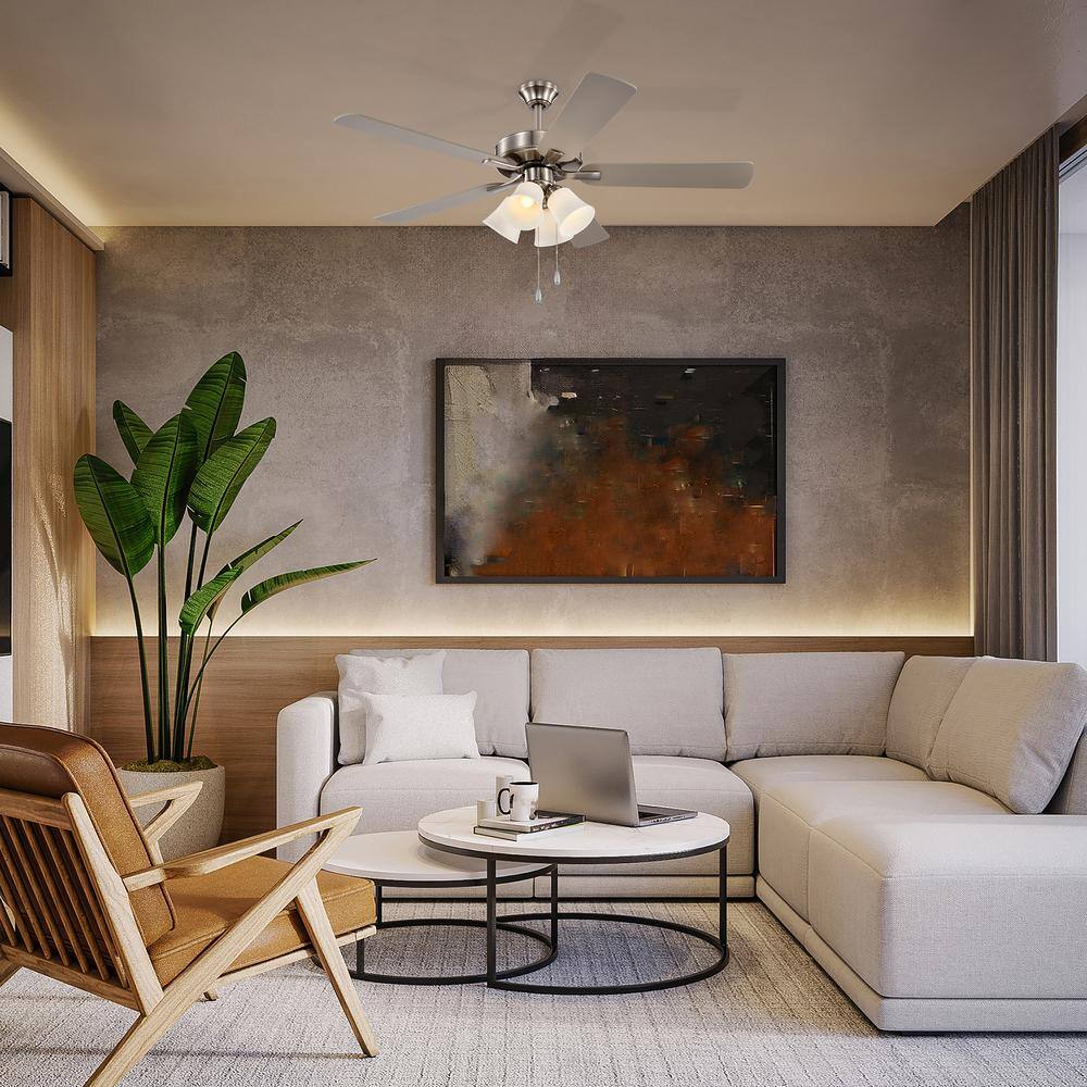 52'' Brushed Nickel Ceiling Fan with Light Kit and Reversible Blades