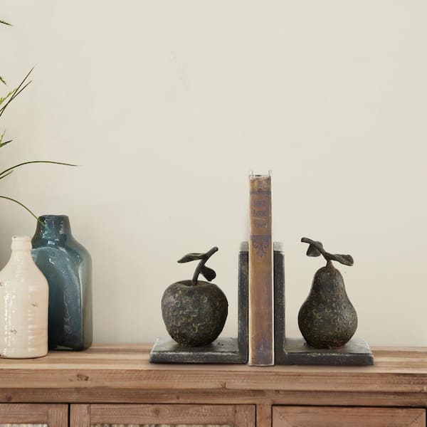 Litton Lane Gray Metal Apple and Pear Fruit Bookends (Set of 2)