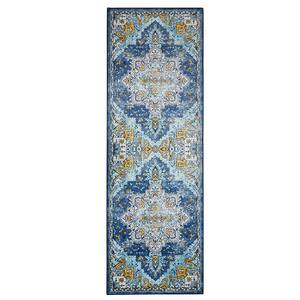 Blue 2 ft. x 6 ft. Modern Persian Vintage Medallion Area Rug