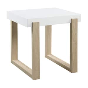 22 in. White and Brown Rectangular Wood end table with Metal Frame