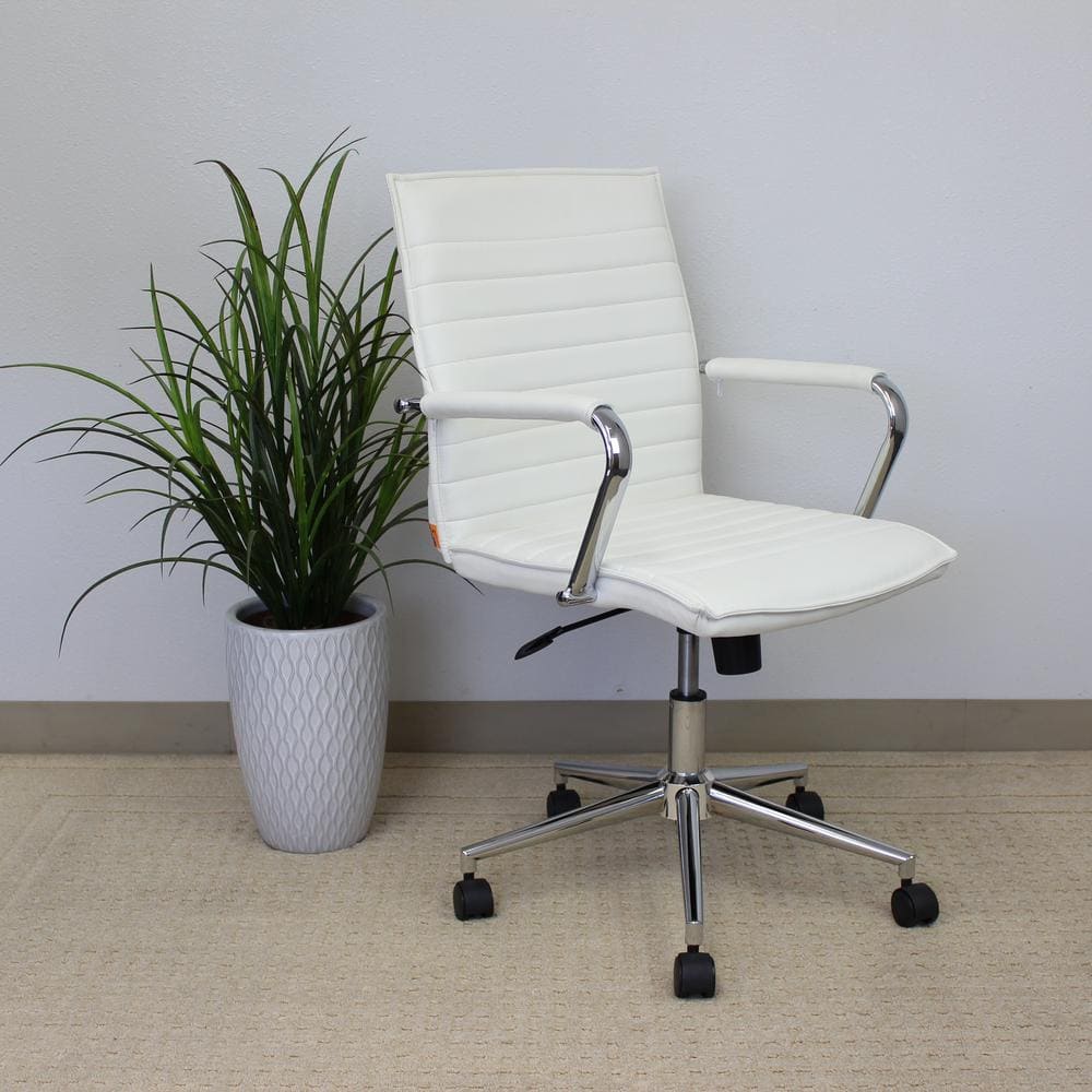 Elevate Chrome Base White Vinyl Task Chair with Fixed Arms