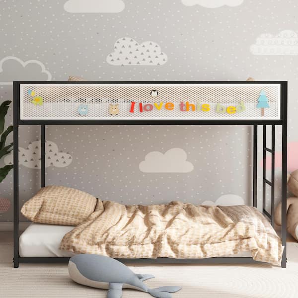 Noble House Yars Ladder Twin Over Twin Bunk Bed, Metal, Black, without Mattress