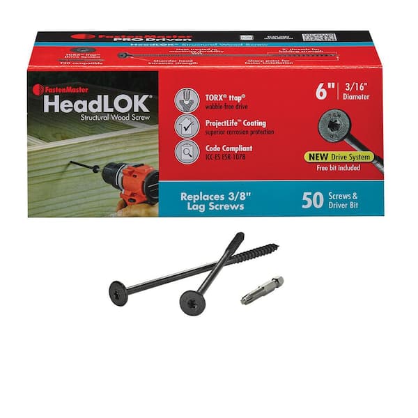 6 in. HeadLOK Structural Wood Screws Flat Head Wood Screws, Black (50-Pack)