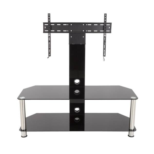 AVF SDCL1140-A Stand with TV Mount for TVs up to 65 in. Black Glass, Chrome Legs