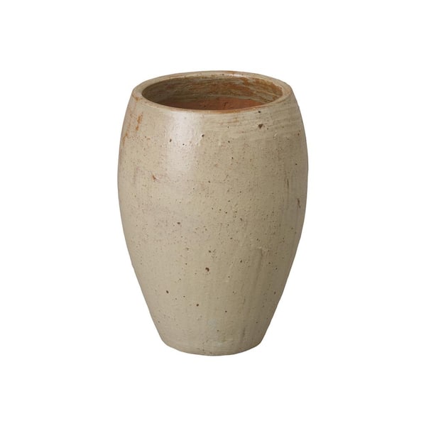 Emissary Arc 13 in. D x 17 in. H Tropical Sand Ceramic Round Planter with Drainage Hole