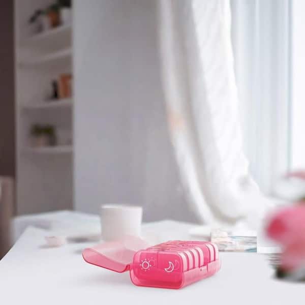 Weekly Pill Organizer with 7-Day, Large Openings, Privacy for Medication, Vitamins, Fish Oils, Supplements, Pink