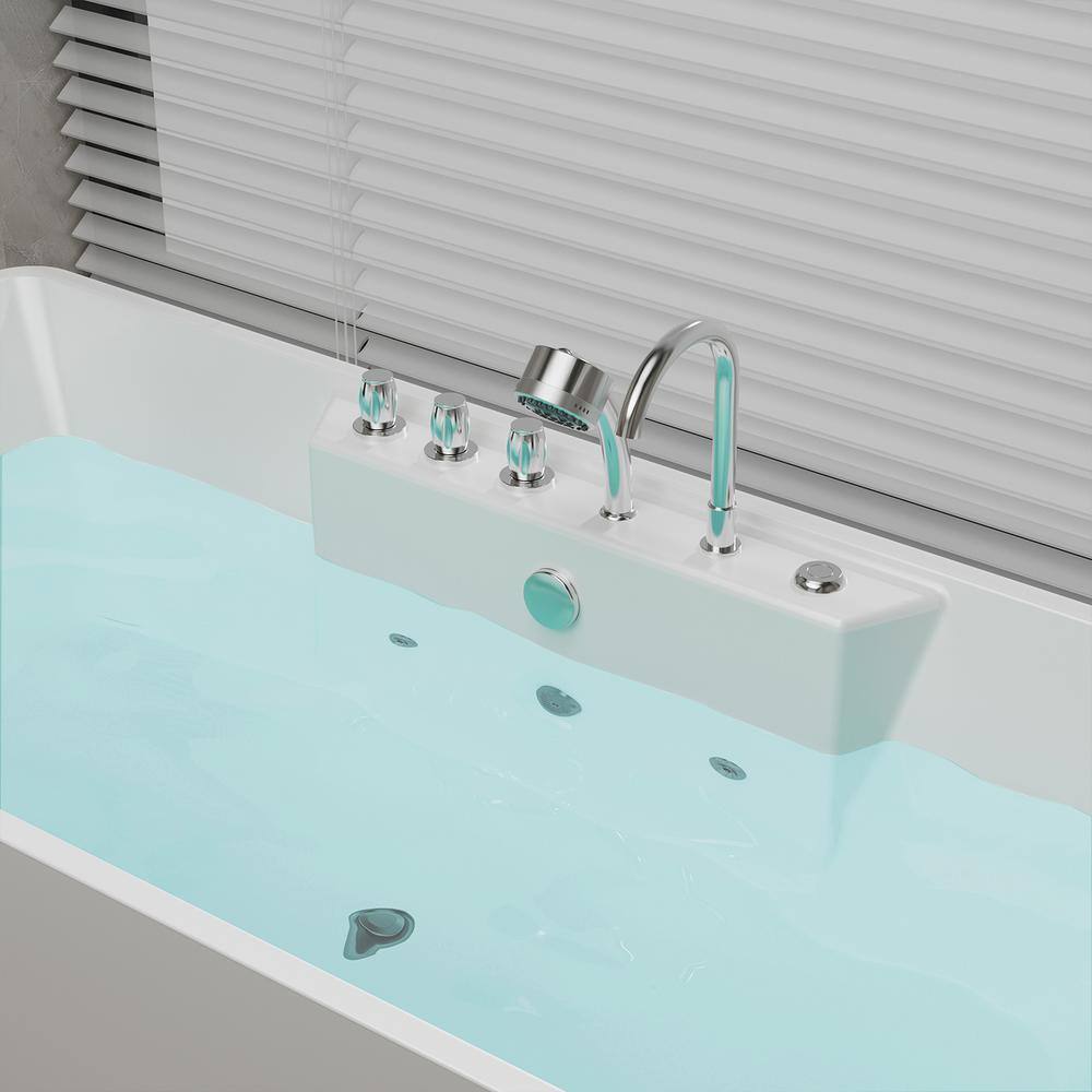 59" White Freestanding Acrylic Whirlpool Bathtub with Faucet