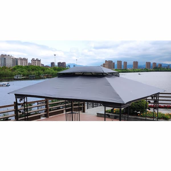 Otryad 13 ft. x 10 ft. Patio Double Roof Gazebo Replacement Canopy Top Fabric