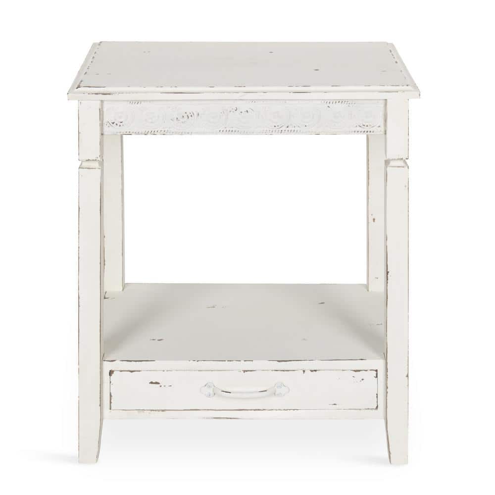 Cottage Charm White Wood Side Table with Storage, 29.91x19.35 in