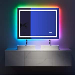 48 in. W x 36 in. H Rectangular Frameless RGB Backlit & LED Frontlit Anti-Fog Tempered Glass Wall Bathroom Vanity Mirror