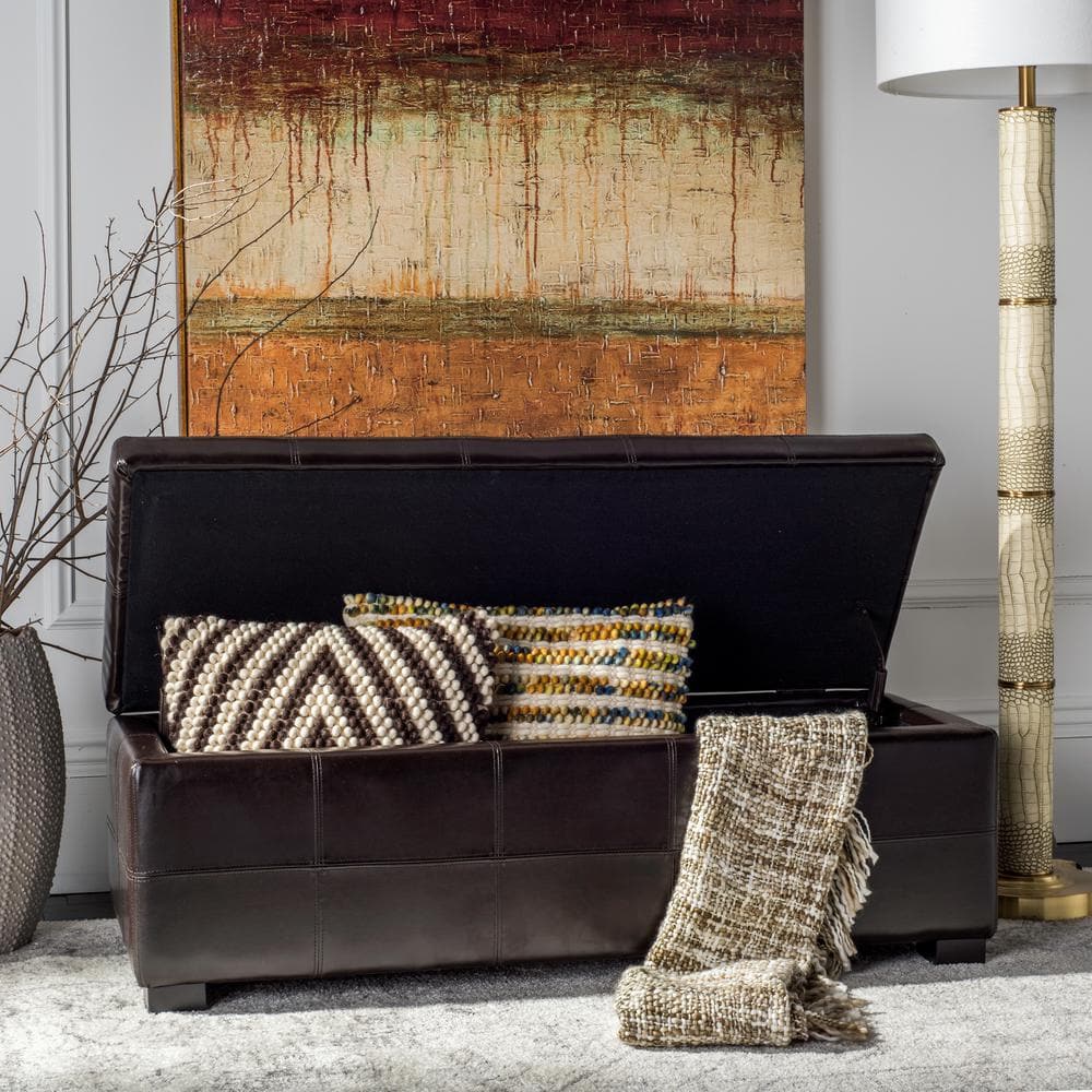 Large Brown Birch Tufted Storage Bench with Hinged Top