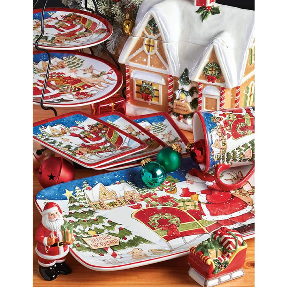 Santa's Workshop Ceramic Holiday Dinnerware Set, Service for 4